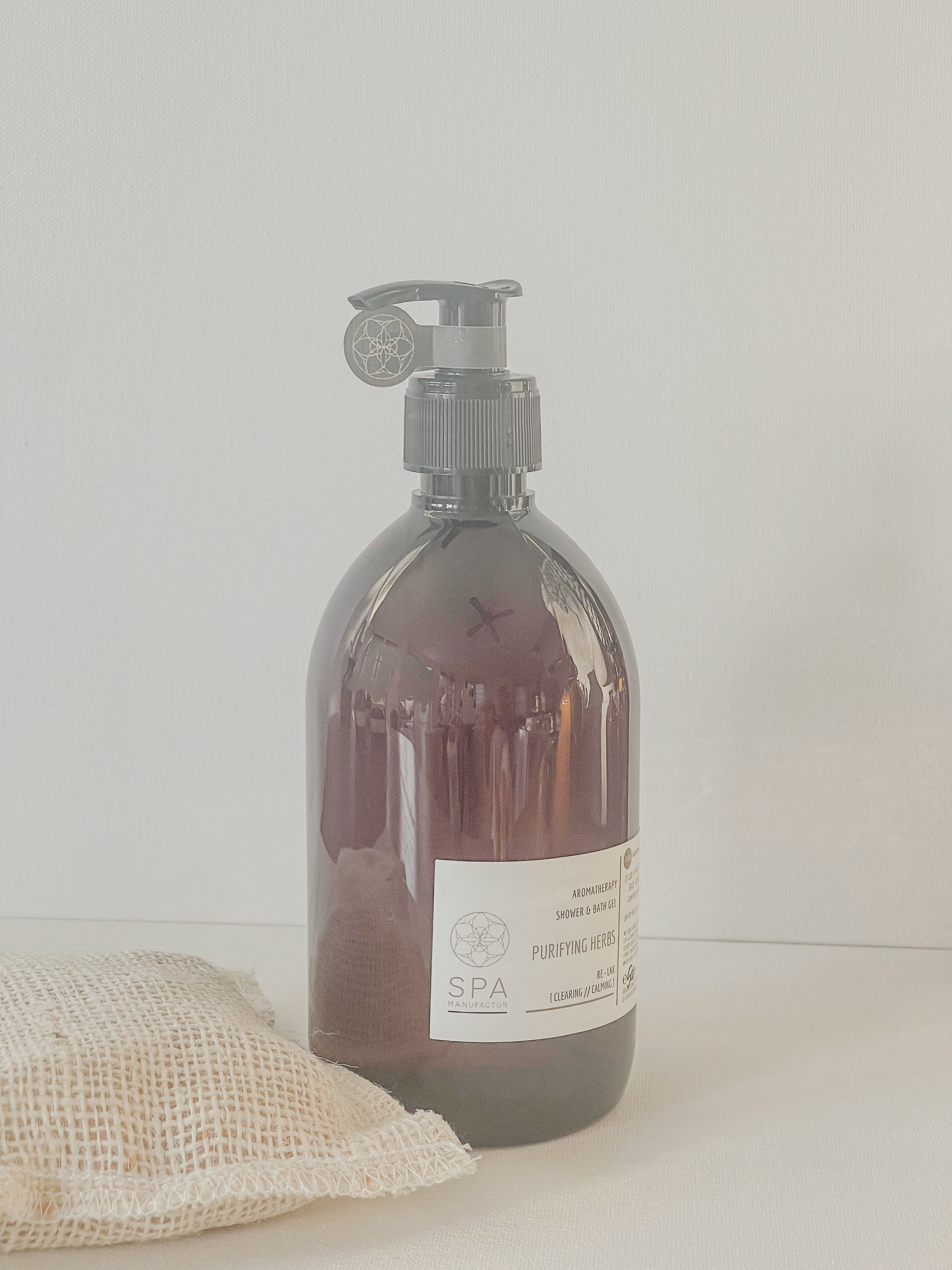 SPA MANUFACTUR® Aromatherapy Shower & Bath Gel PURIFYING HERBS – Produktflasche
