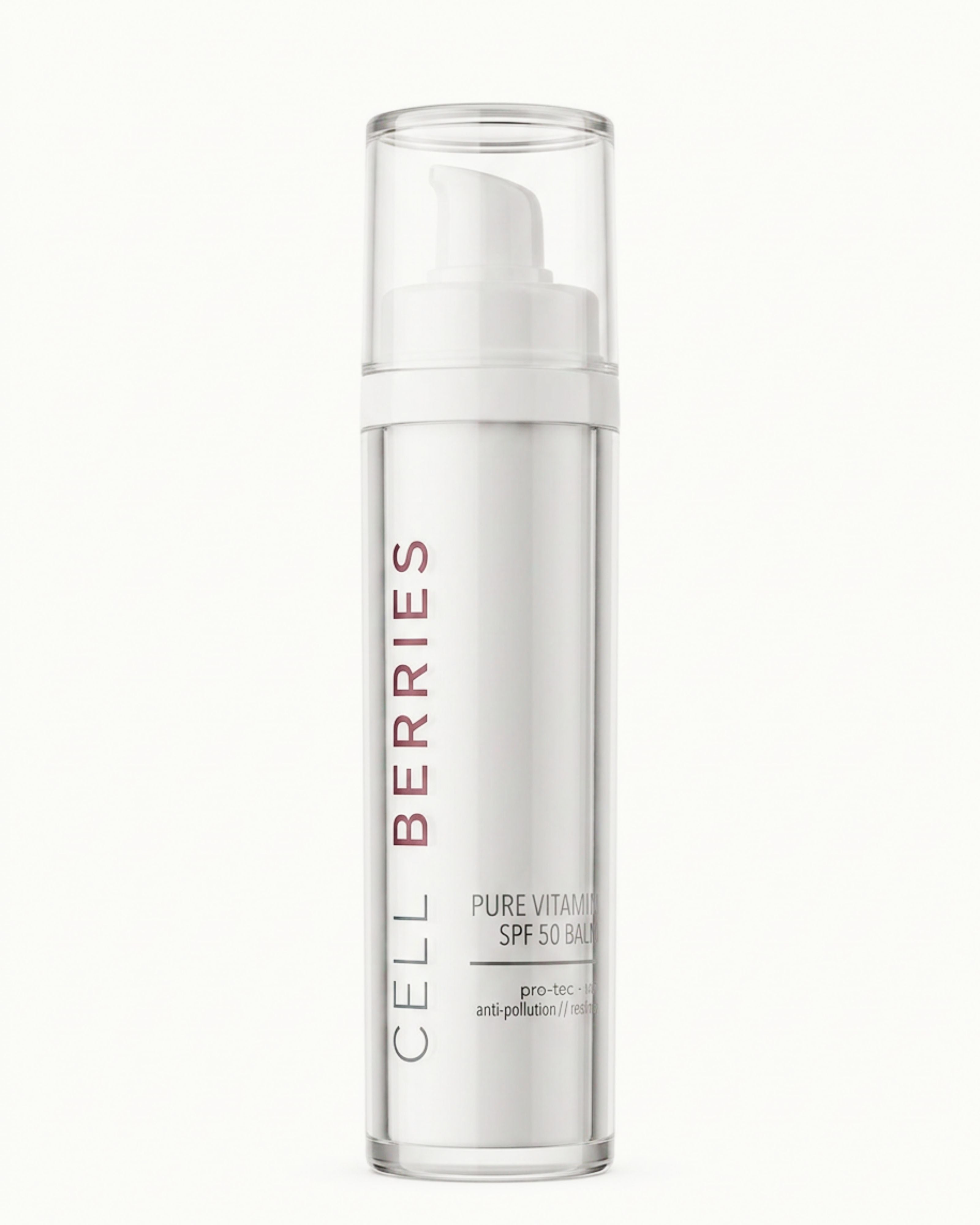 Pure Vitamins SPF50 Balm CELLBERRIES Moisturizer mit Breitbandschutz freigestelltes Foto