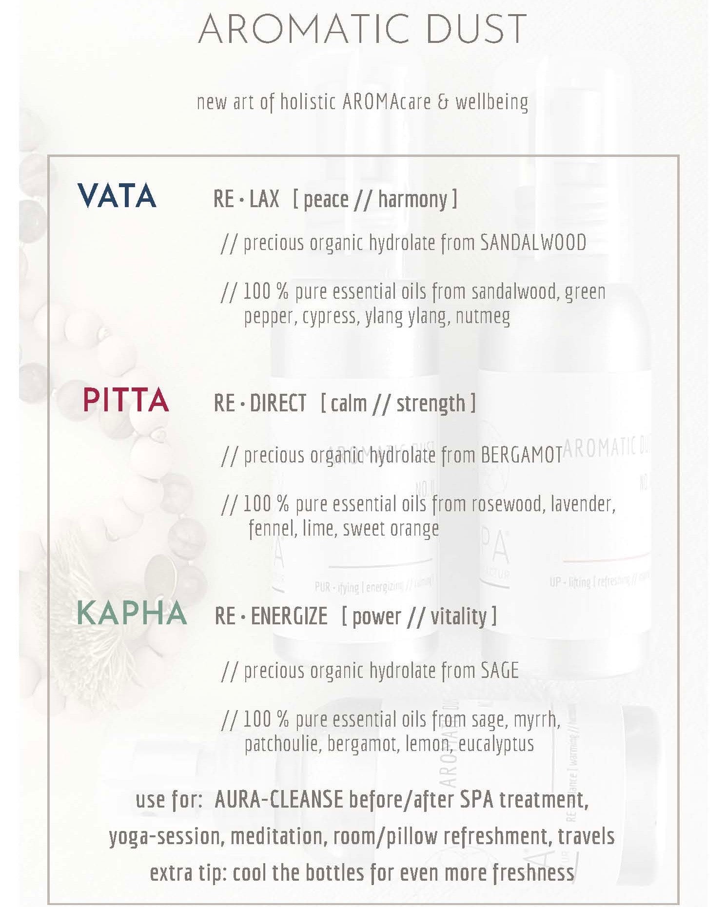 SPA MANUFACTUR® Aromatic Dust Kapha Balance | Belebendes Aromaspray mit Bio-Salbeihydrolat 50 ml