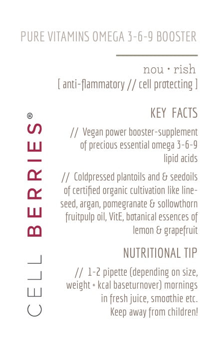 CELLBERRIES® PURE VITAMINS OMEGA 3-6-9 BOOSTER | Pflanzlicher Zellschutz mit kaltgepressten Bio-Samenölen