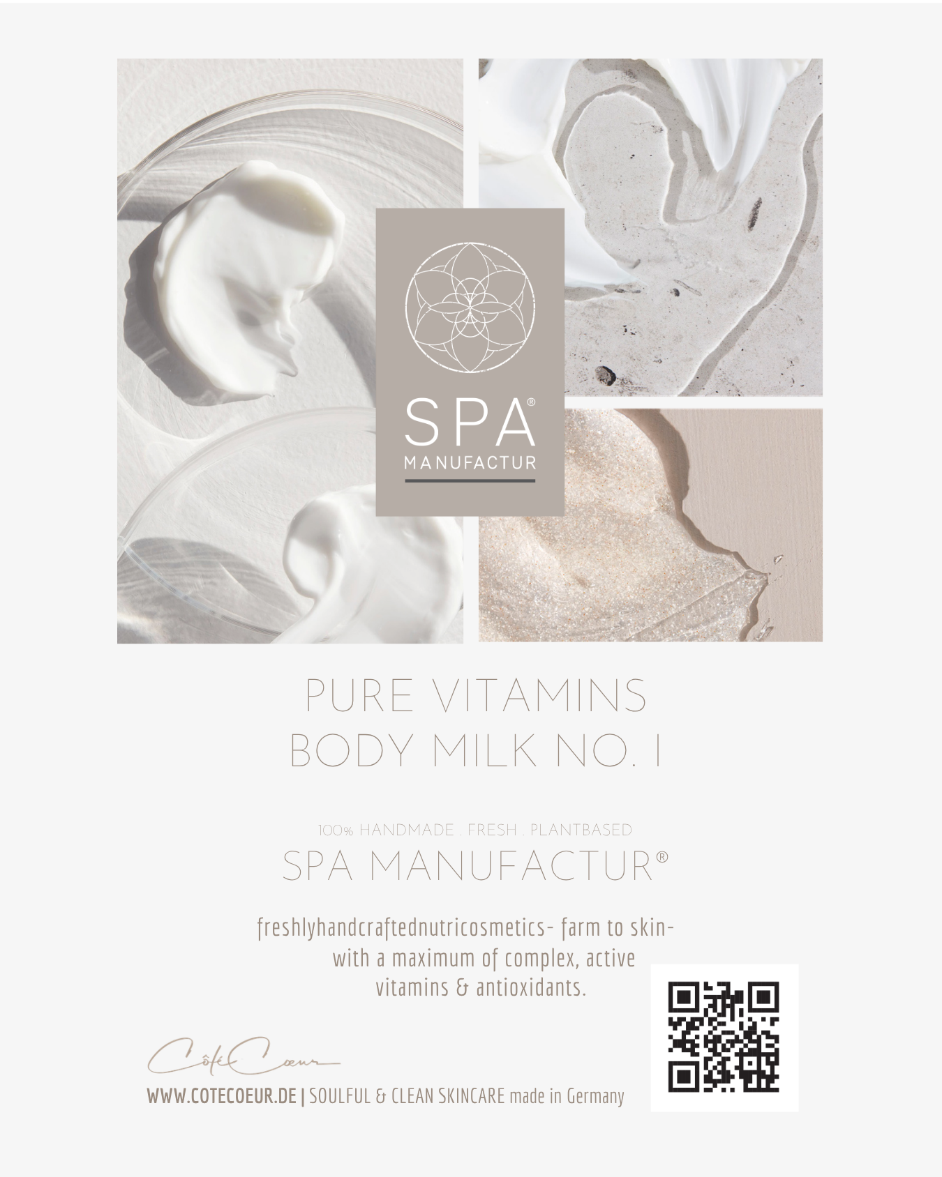 SPA MANUFACTUR Pure Vitamins Body Milk NO. I mit Hyaluron & Botanical Phytocomplex Produktkarte Vorderseite