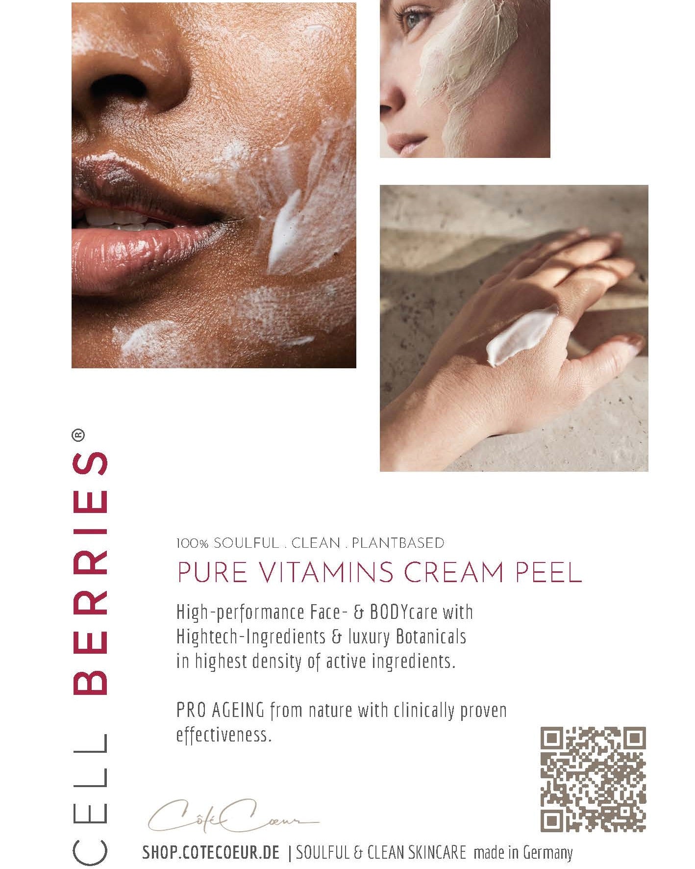 CELLBERRIES® Pure Vitamins Cream Peel - Sanftes veganes Creme-Peeling mit PHYTO-Complex, Mandel- und Olivengranulat für Gesicht und Körper, ideal bei empfindlicher Haut