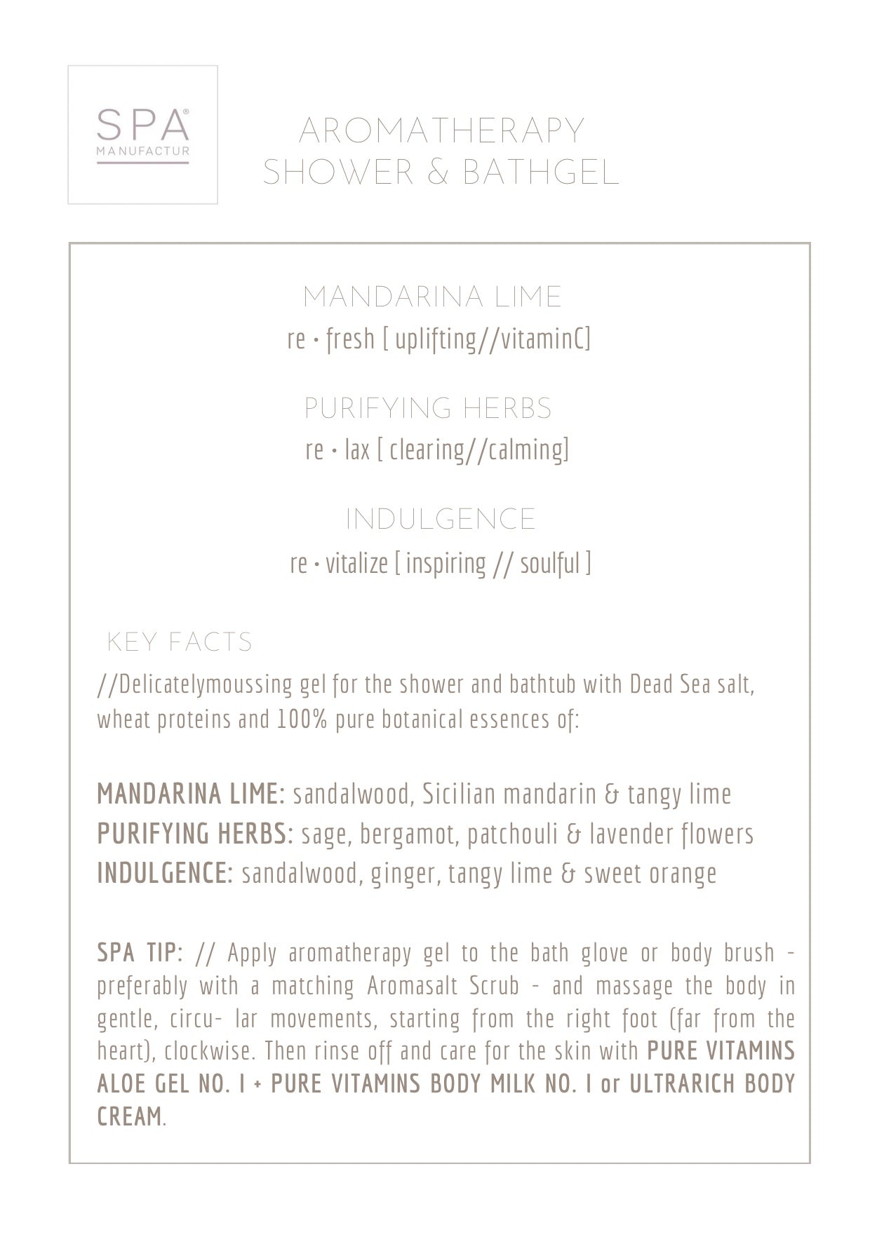 SPA MANUFACTUR® Aromatherapie Duschgel – MANDARINA LIME | Vitalisierende Reinigung & Vitamin-C-Aromatherapie